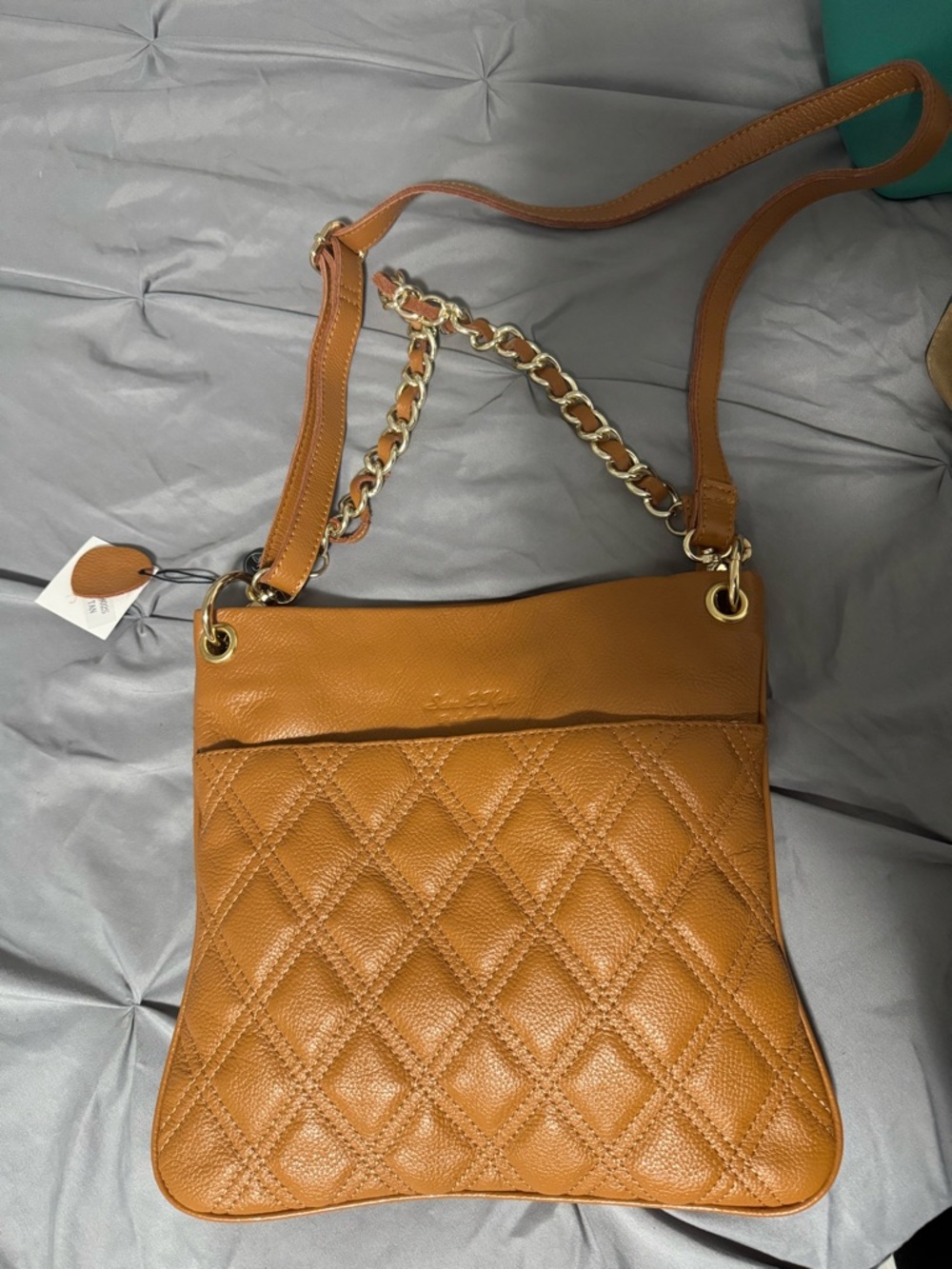 Quilted Leather Crossbody Bag in Saddle Brown